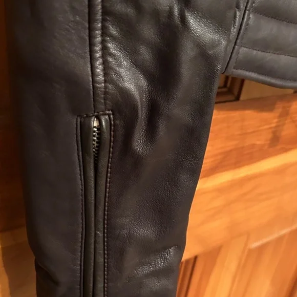 NWT Bod & Christiansen Chestnut Brown Genuine Leather Biker Jacket XS